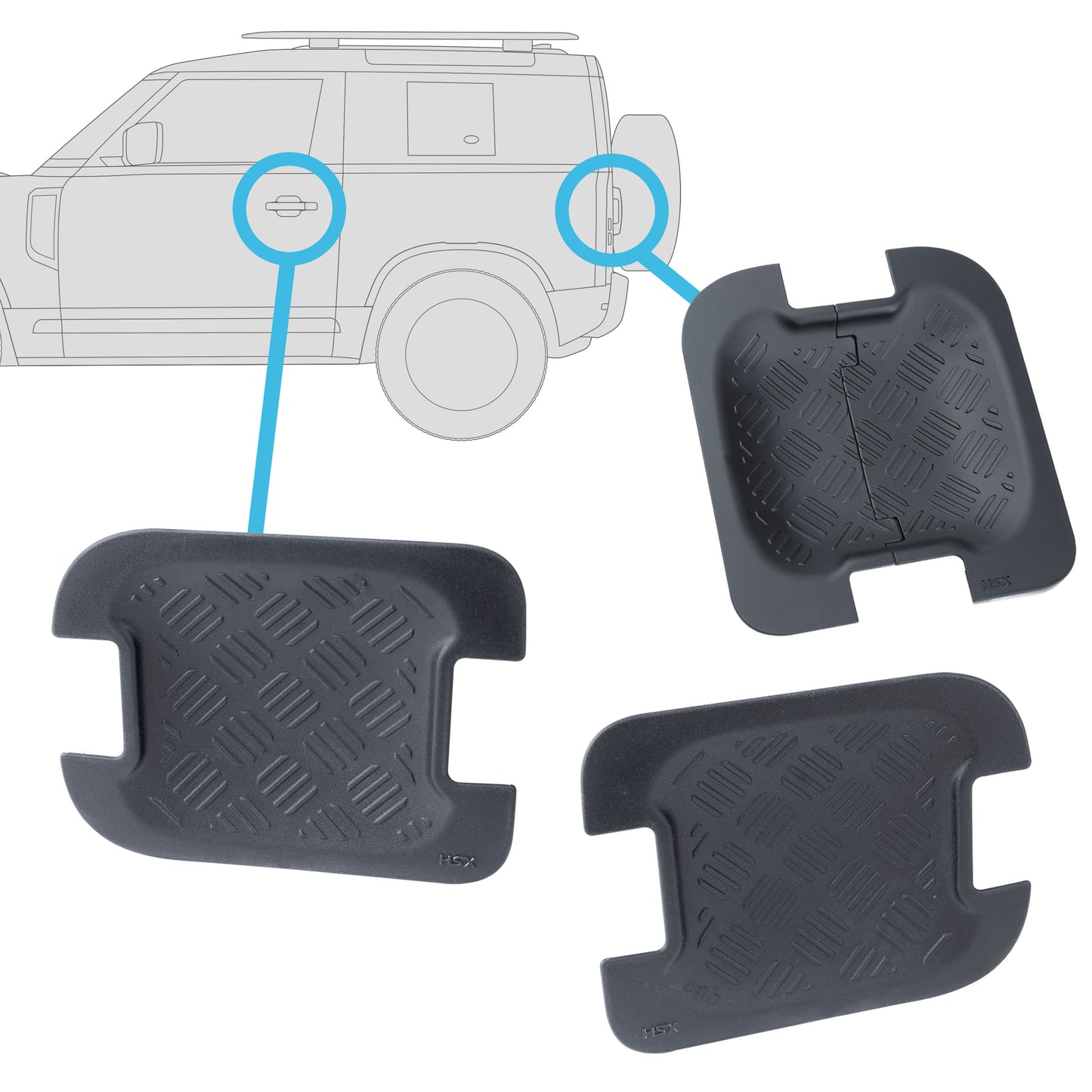 Chequer Plate Door + Tailgate Scuff Plate Kit (3pc) for Land Rover Defender L663 90 (2 door)