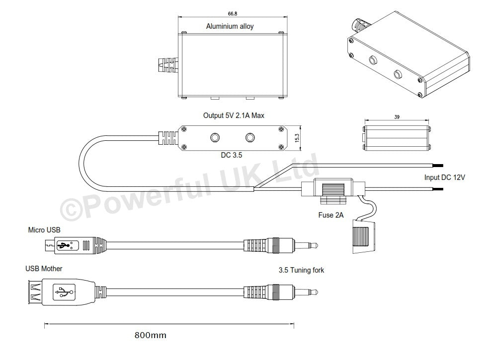 Remote USB Charging Unit for Motorbike with USB & Micro USB Leads