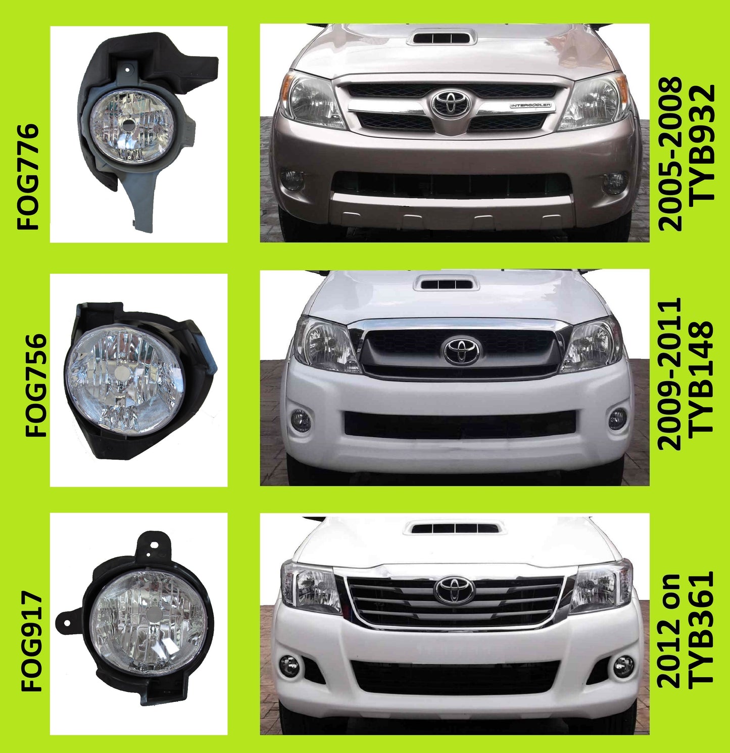 Front Fog Light Kit for Toyota Hilux Mk6 Pickup 2009-11