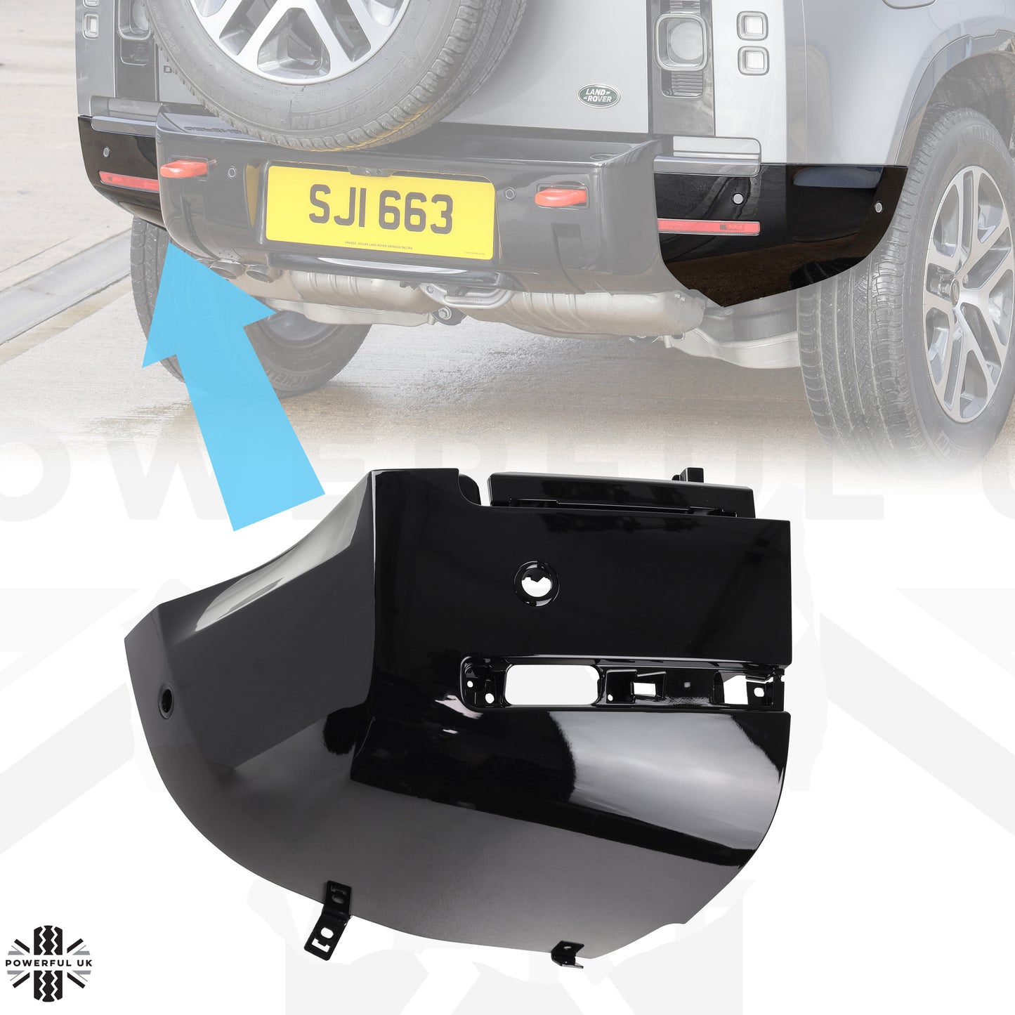 Rear Bumper Corner for Land Rover Defender L663 in Gloss Black - LEFT