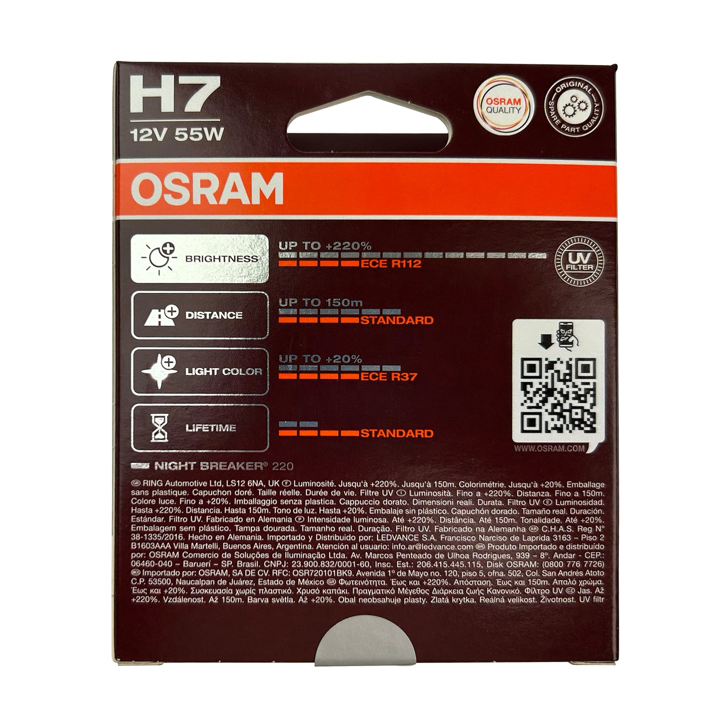 OSRAM H7 High Power " Night Breaker 220" Bulbs - Pair