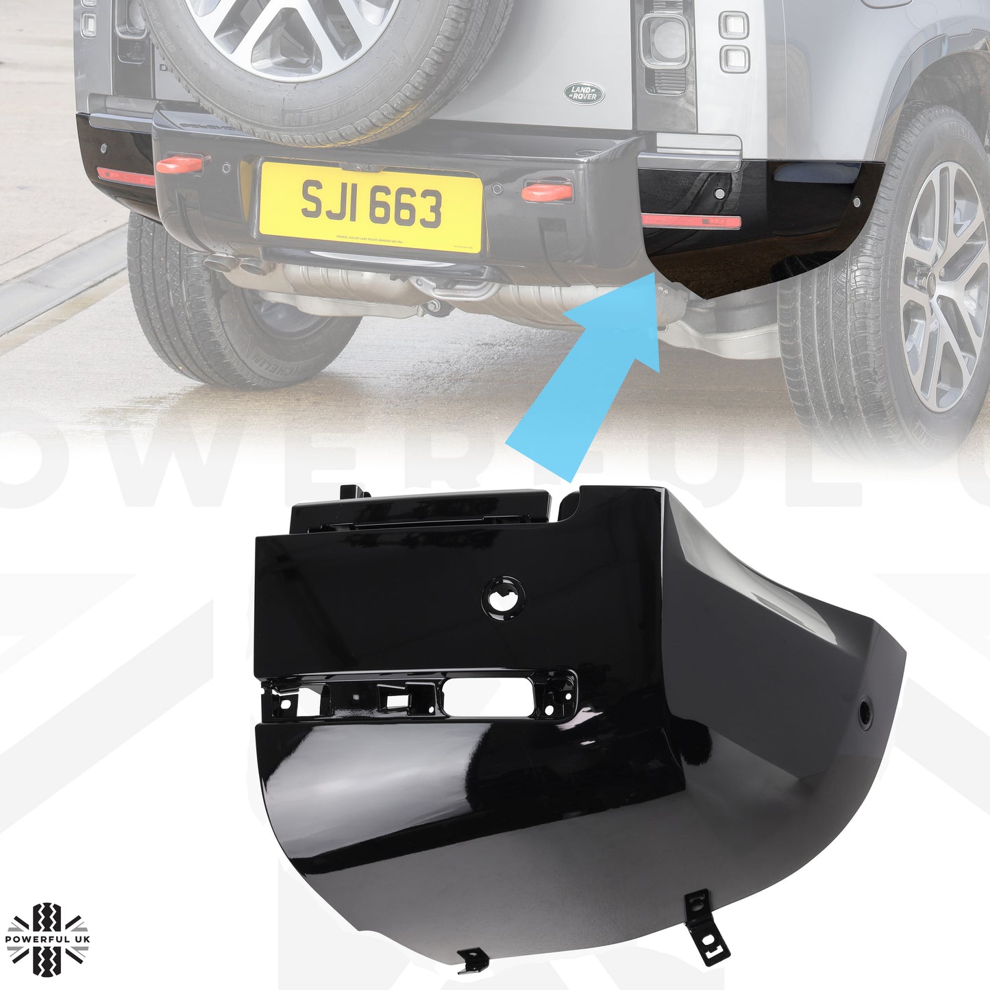 Rear Bumper Corner for Land Rover Defender L663 in Gloss Black - RIGHT