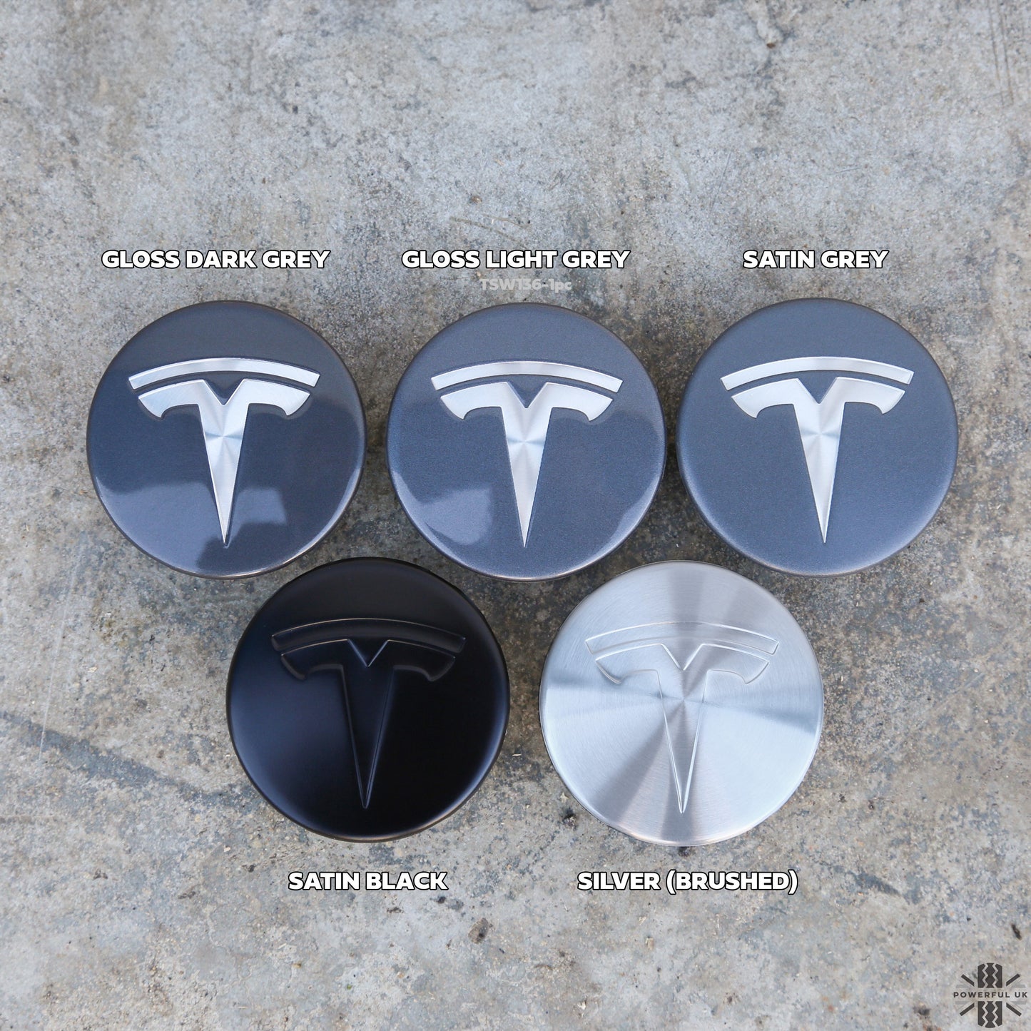 1x Gloss Light Grey & Silver Logo Wheel Centre Cap for Tesla