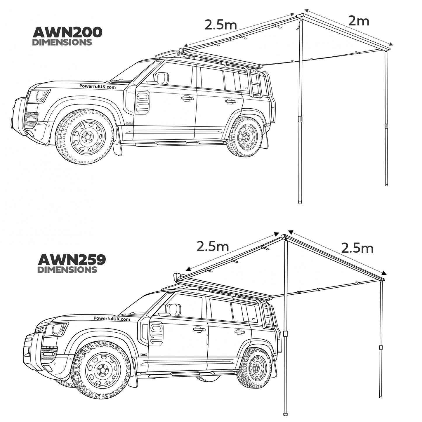 2m Wide Side Awning for Land Rover Defender L663