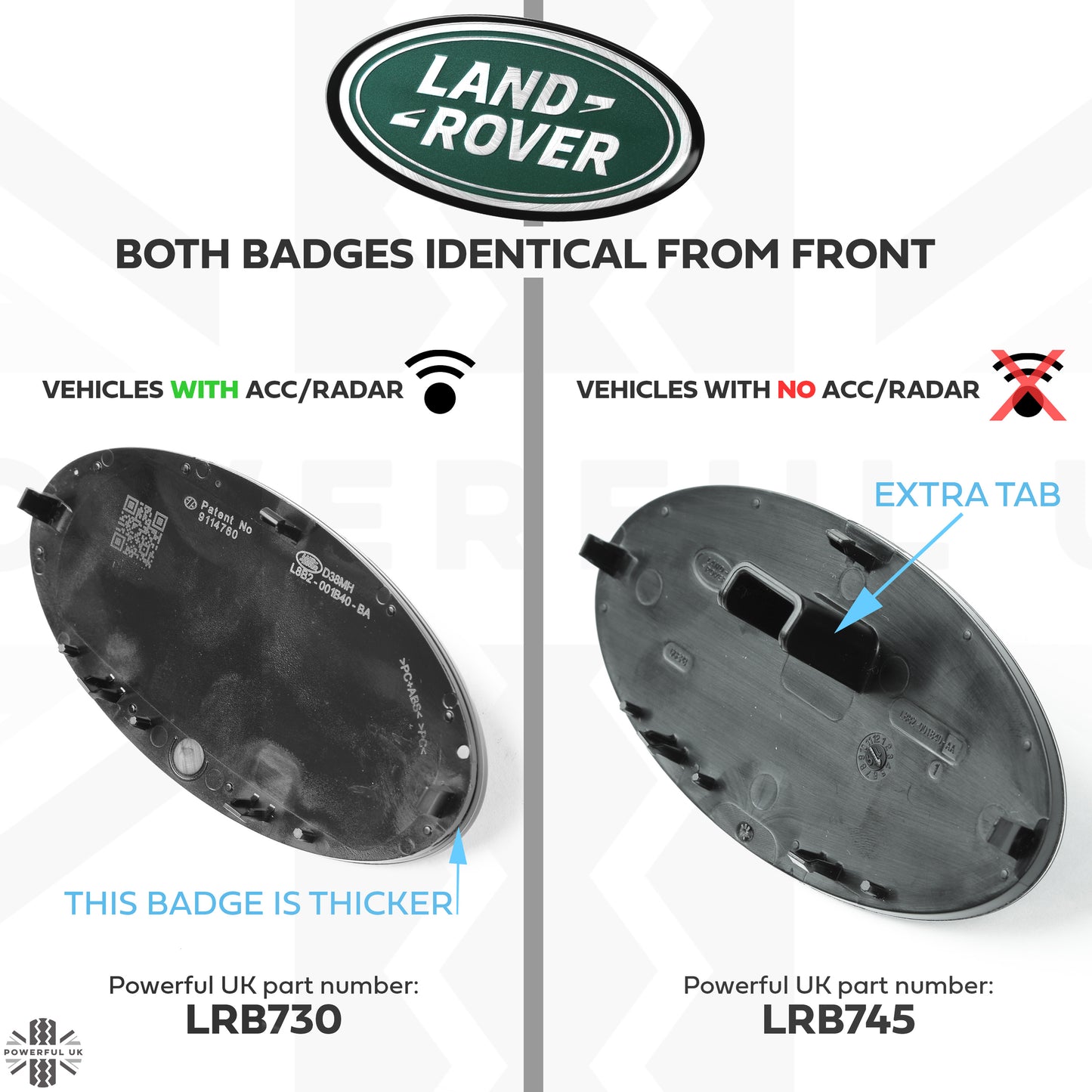 Front Grille Badge for Land Rover Defender L663 - 'NO ACC' type