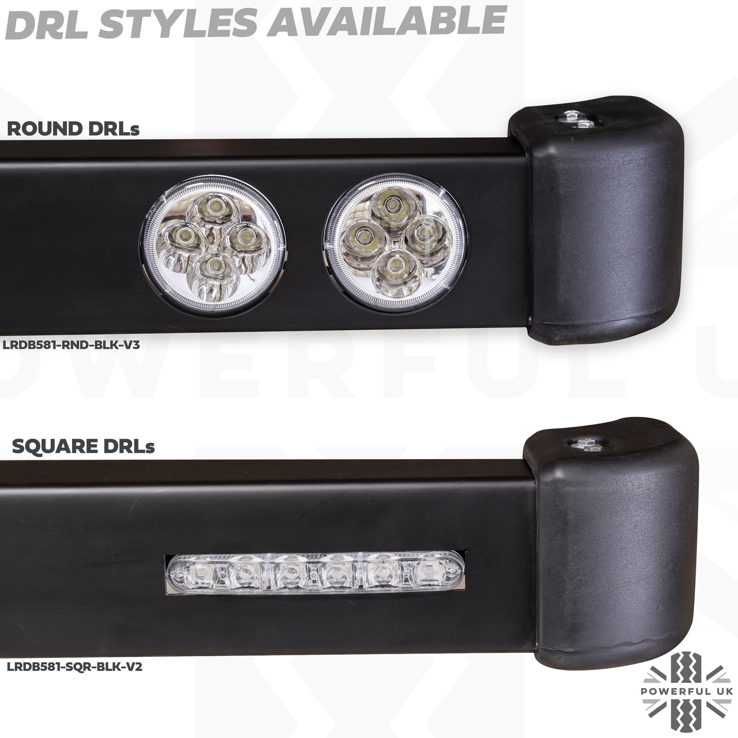 Front Bumper - Black with Round DRL's - for Land Rover Defender