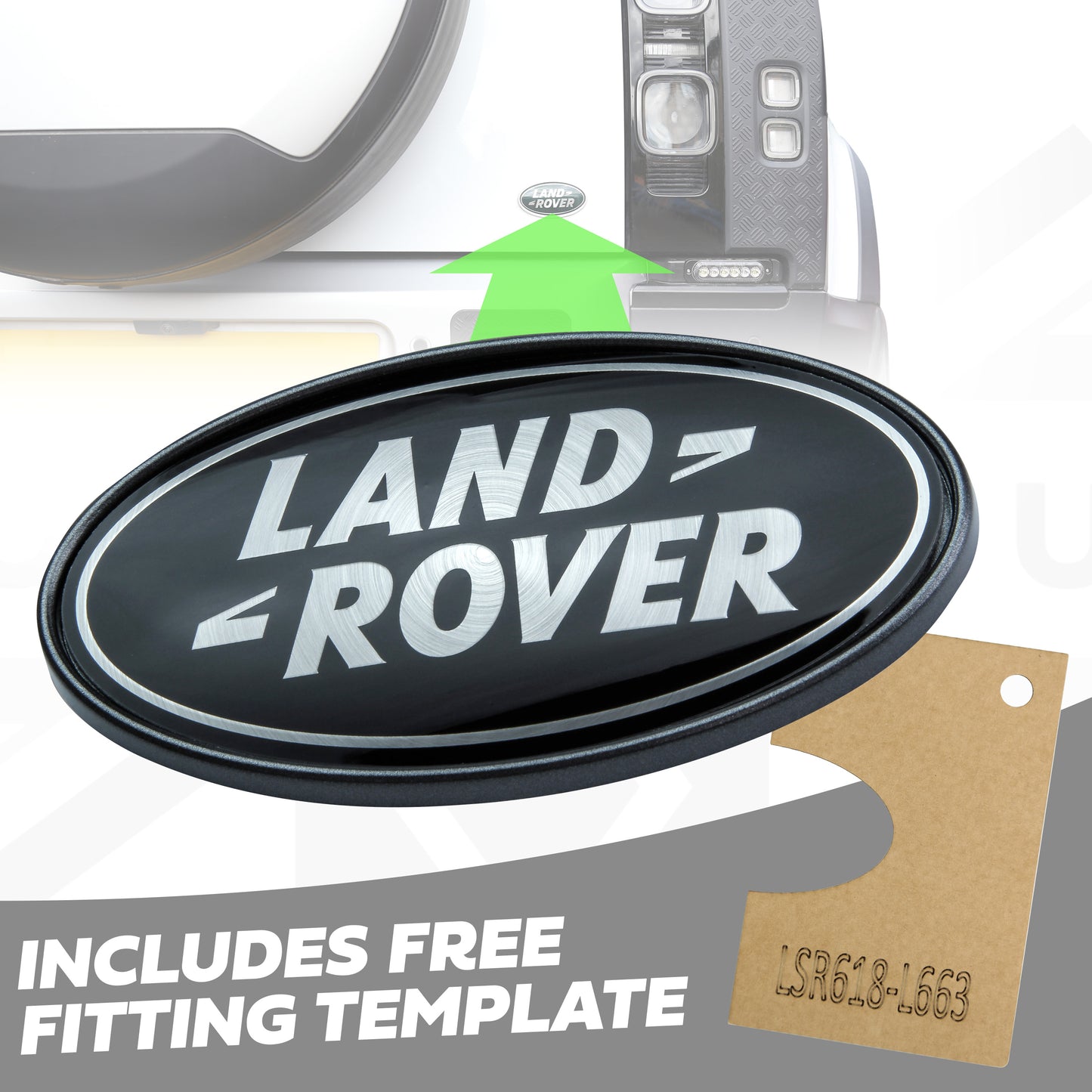 Black & Silver Badge on Corris Grey Plinth for Land Rover Defender L663