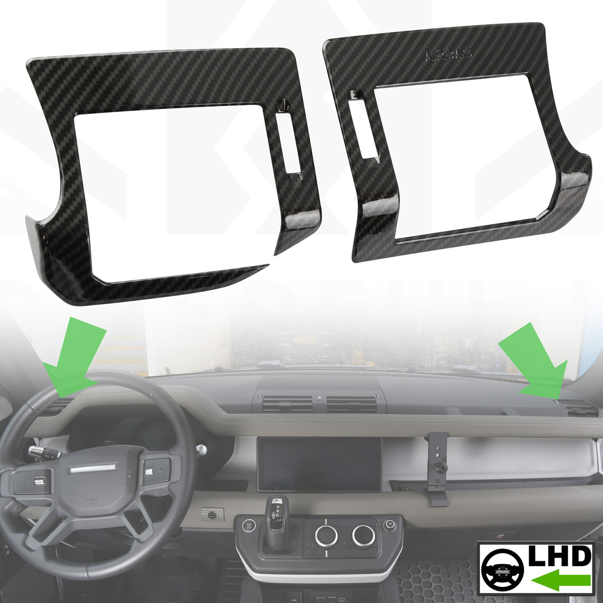 Dash End Air Vent Covers - Carbon Fibre Effect - for Land Rover Defender L663 - LHD