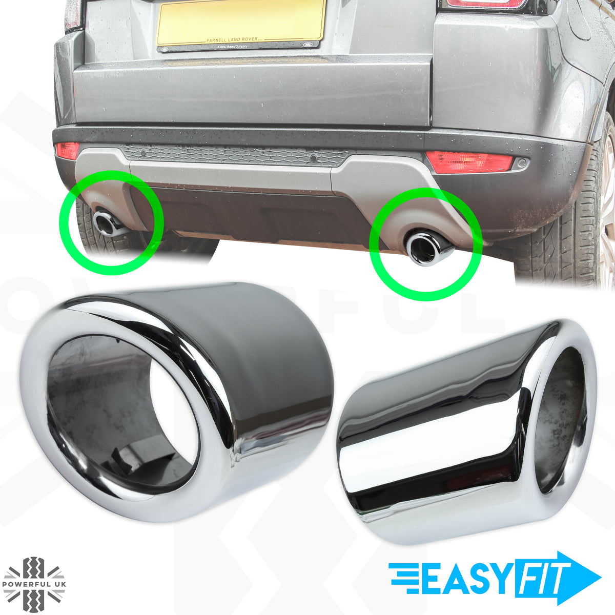 Round Exhaust Tips - PAIR for Range Rover Evoque L538 - Stainless