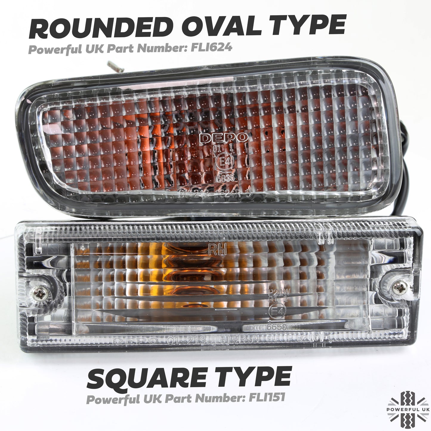 Isuzu TF Clear Front Indicator Light Assembly - Curved Oval Type - E Marked - PAIR