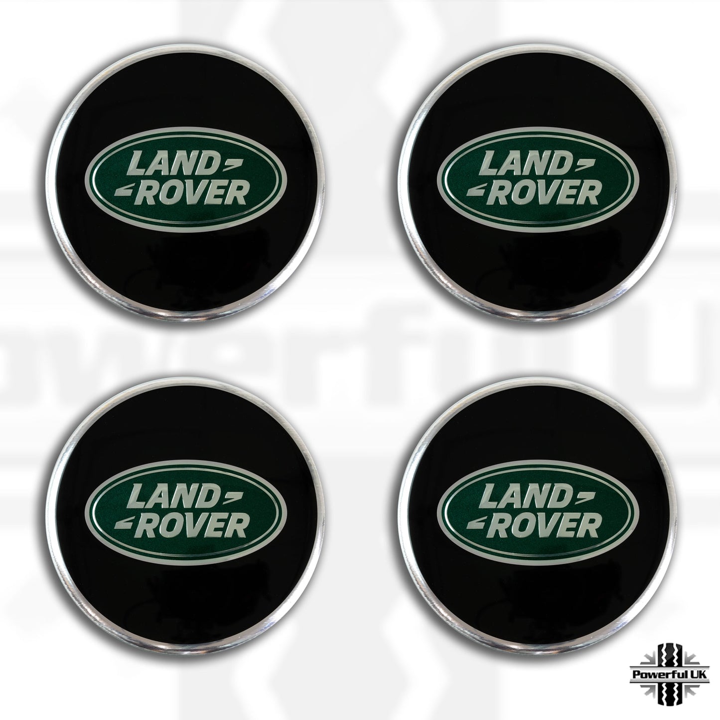 Genuine 4x Black Green Alloy Wheel Centre Caps for Land Rover Defender