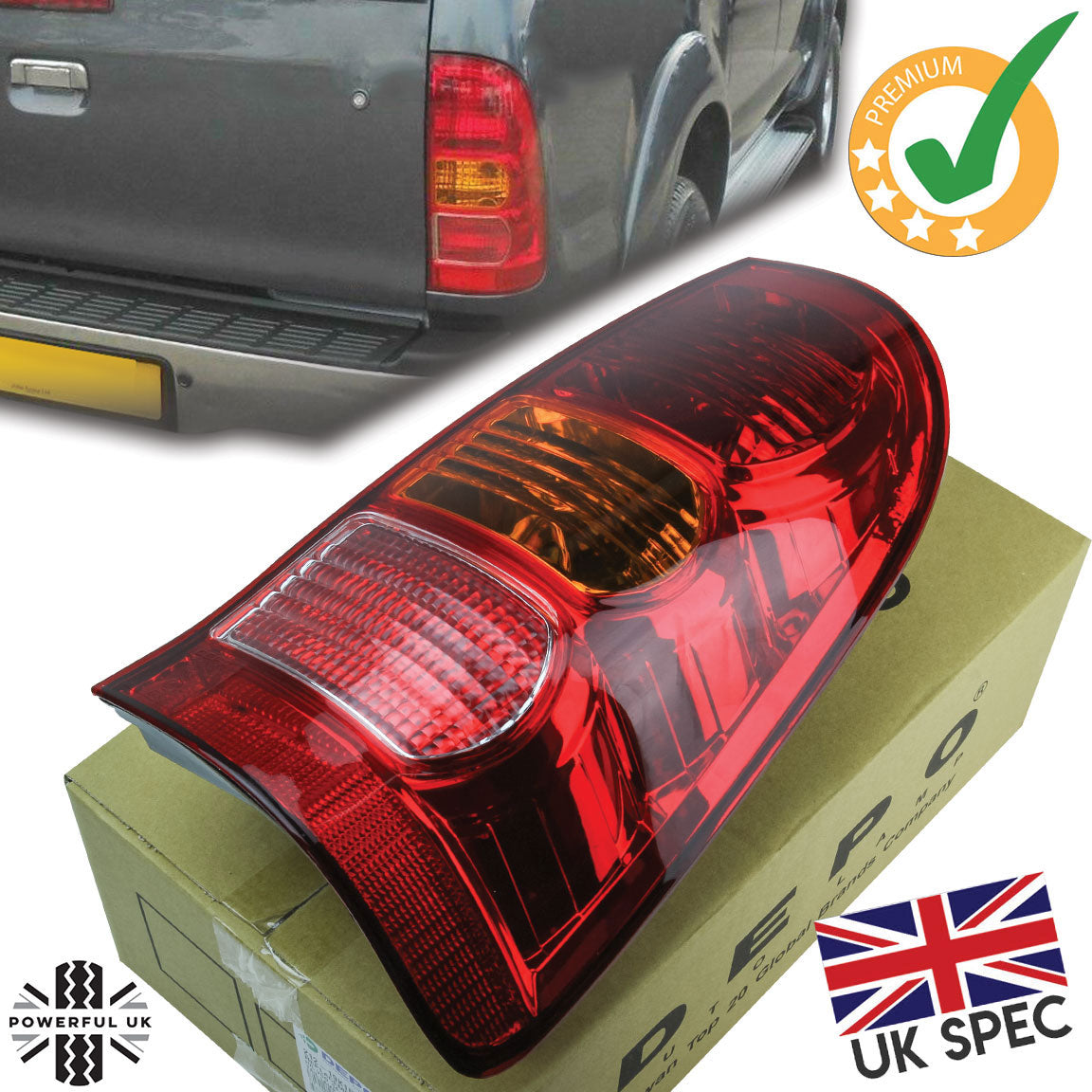 Toyota Hilux Mk6 / Vigo Rear Light - With E Mark - UK Spec Red Fog - RH