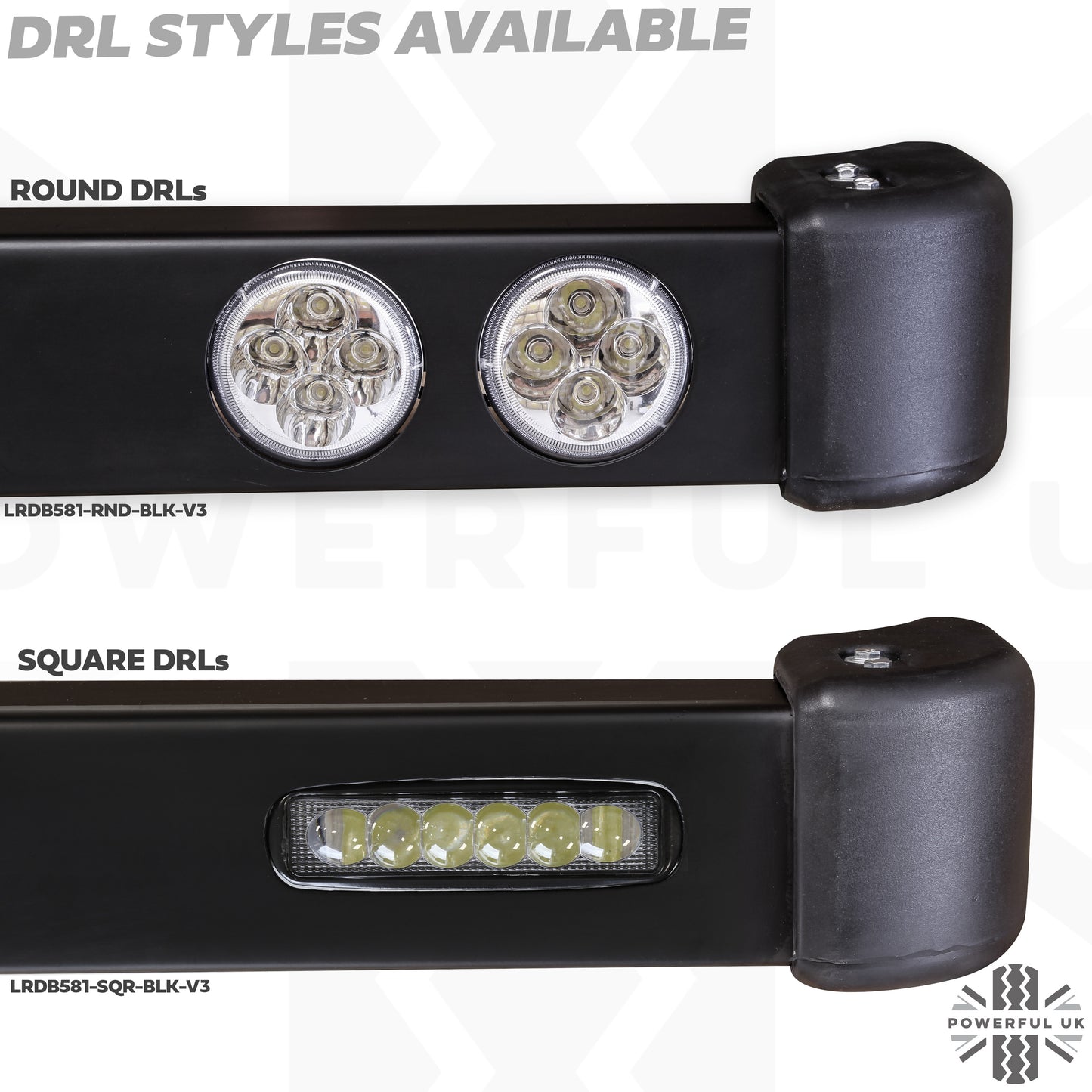 Front Bumper - Black with Rectangular DRL's - for Land Rover Defender