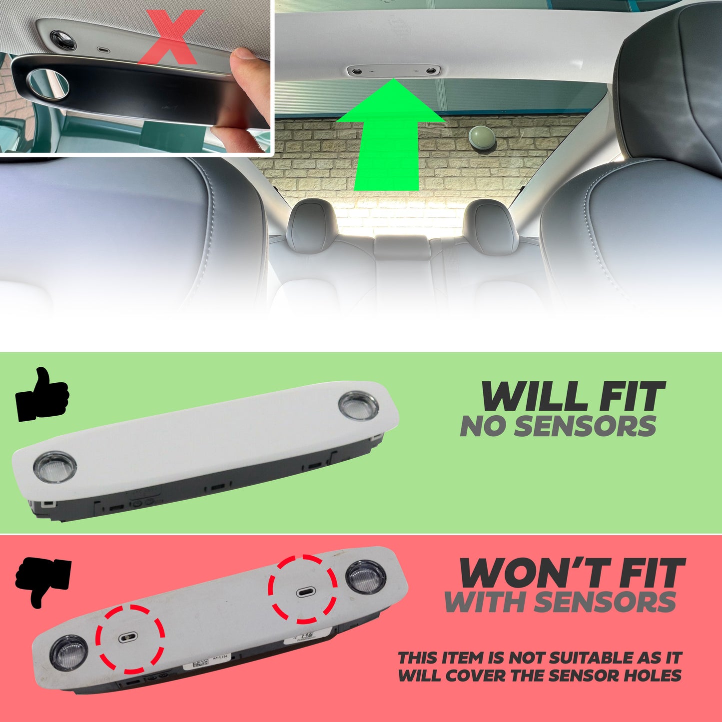 2x Roof Light Covers in Carbon Fibre for Tesla Model 3