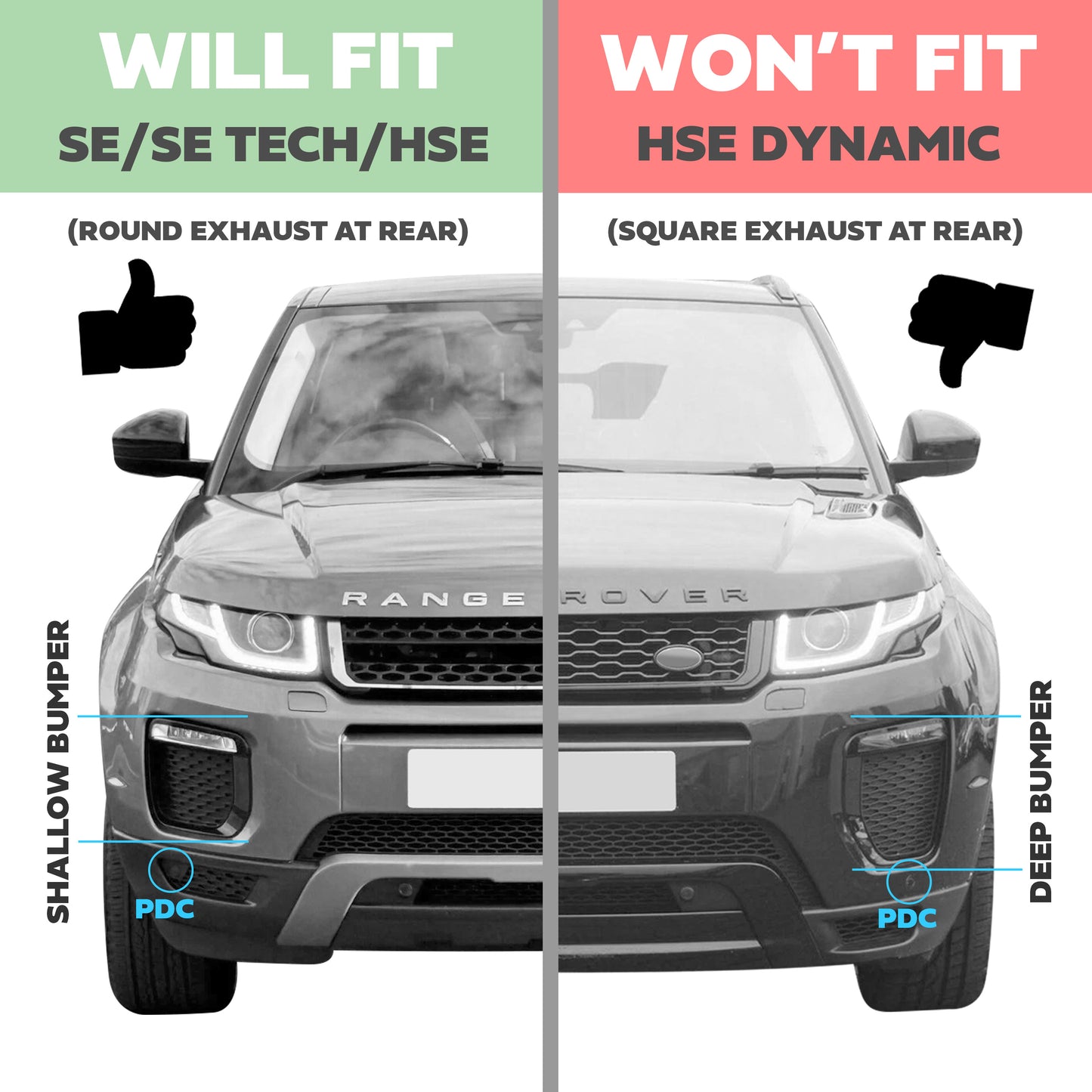 Carbon Fibre Effect Front fog Surrounds wih Silver Inserts for Range Rover Evoque SE & HSE (2016-19)