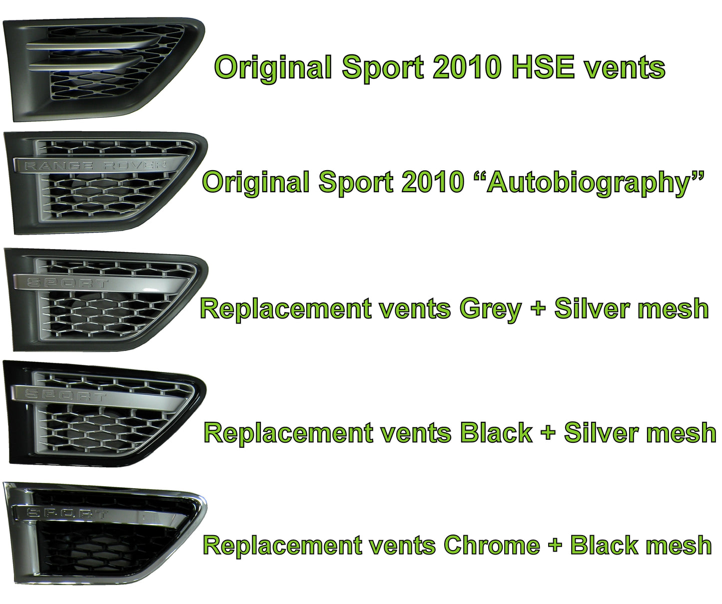 Side Vents - Black/Silver/Silver for Range Rover Sport 2010
