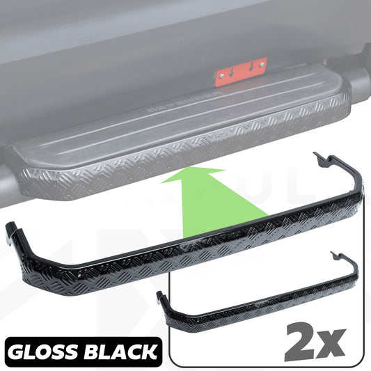 2x Chequer Plate Side Step Covers for Land Rover Defender L663 (90) - Gloss Black