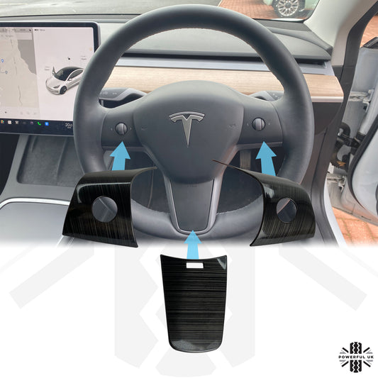 Steering Wheel Column Cover Trims for Tesla Model 3 - Brushed Black