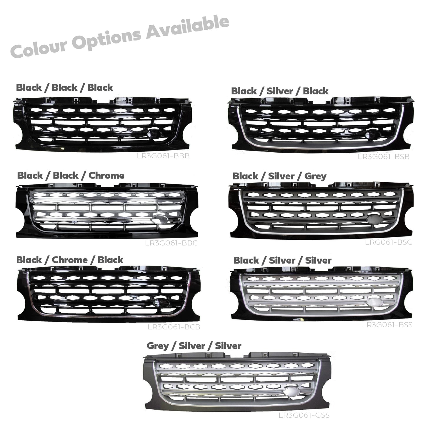 Front Grille for Land Rover Discovery 3 - Disco 4 look - Black / Silver / Silver