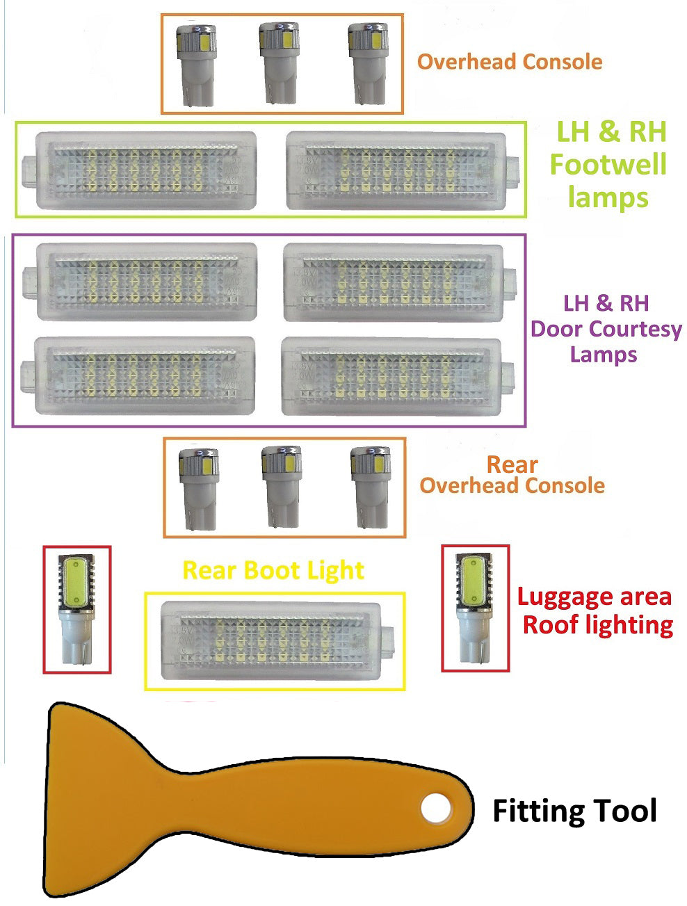 LED Interior Light Upgrade Kit - 16 pc - White - for Land Rover Discovery 3 & 4