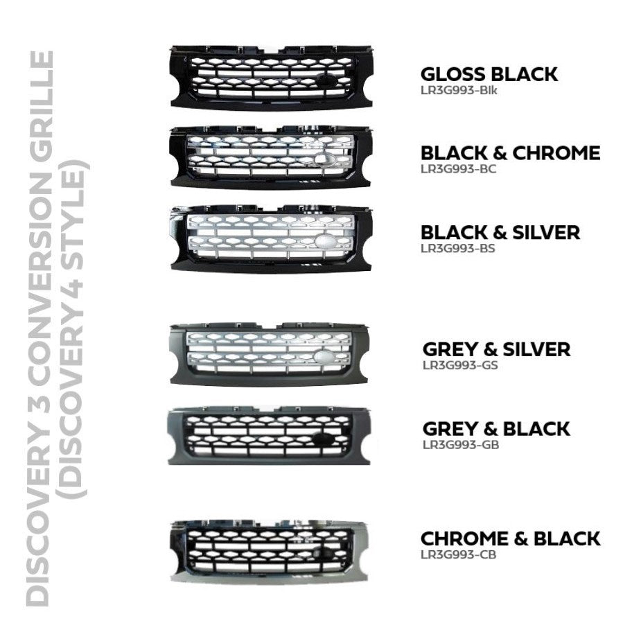 Front Grille for Land Rover Discovery 3 - Disco 4 look - Black / Silver