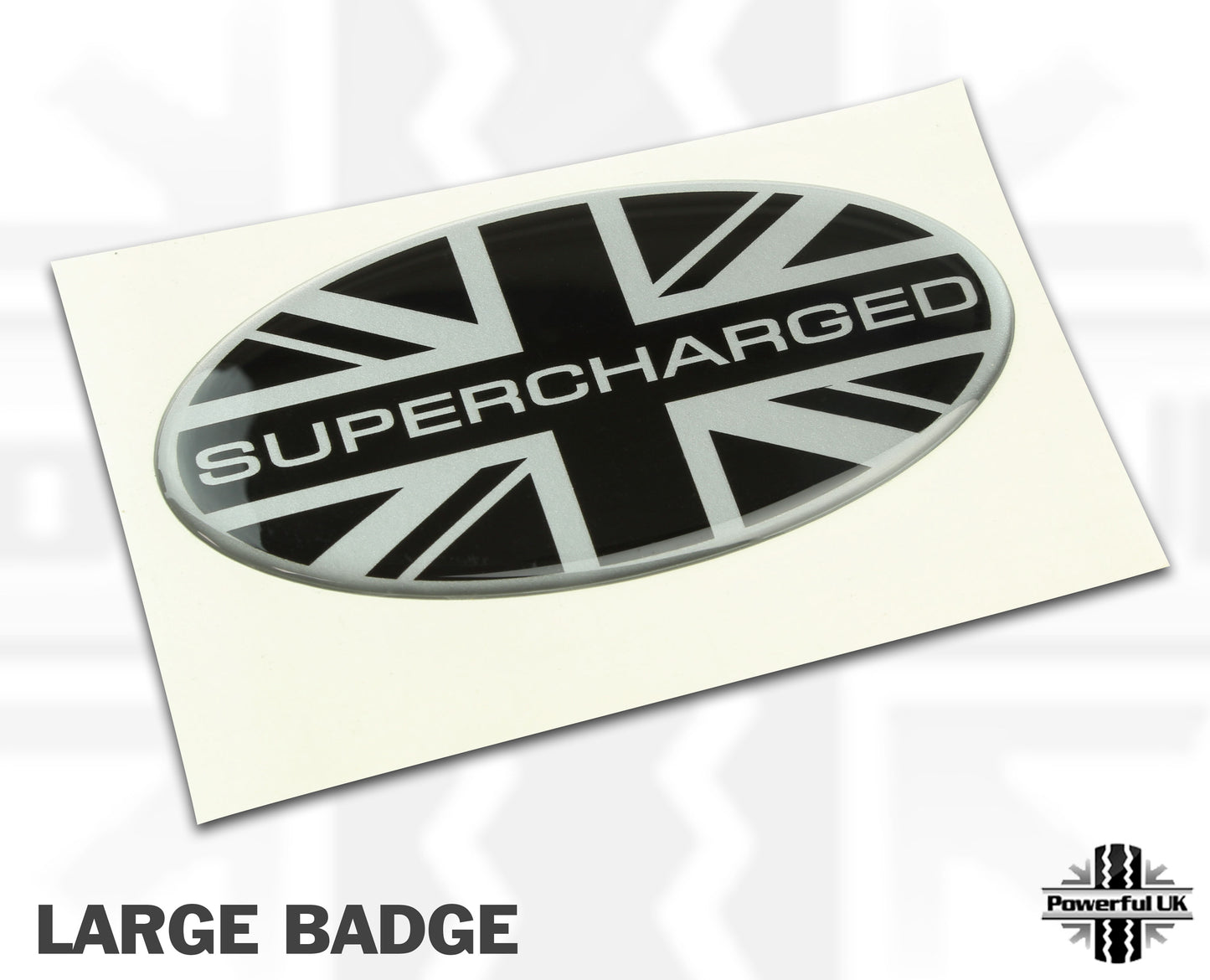 Supercharged Union Jack Oval Badge Sticker - LARGE (each)