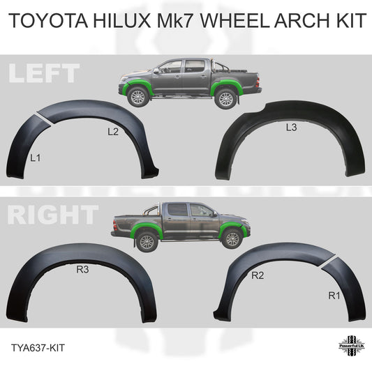 ABS Plastic Wheel Arch - Full 6 pc kit - for Toyota Hilux Mk7