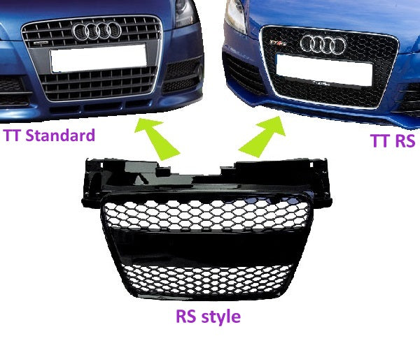 TTRS style conversion front grille for Audi TT - Chrome & Black