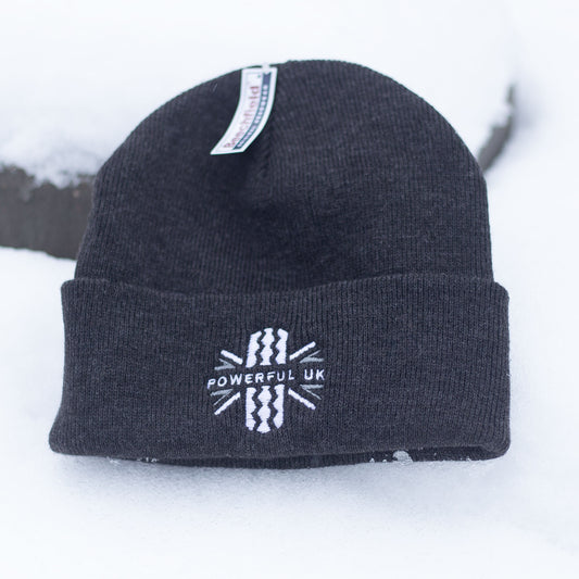 Embroidered Beanie Hat Powerful UK Ltd "Merch" - Charcoal Grey