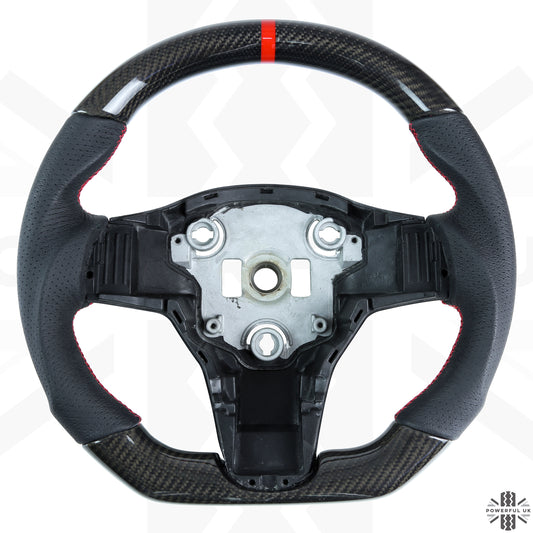 Steering Wheel - Non-Heated - Carbon Fibre - Sports Grip - Red Stitch - for Tesla Model 3
