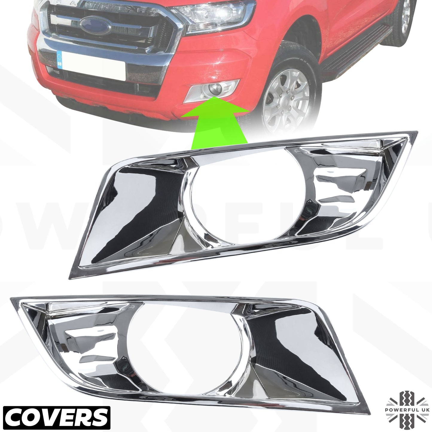 Fog Light Surround Covers in Chrome for Ford Ranger T7 2016-19 (XLT & Limited models)