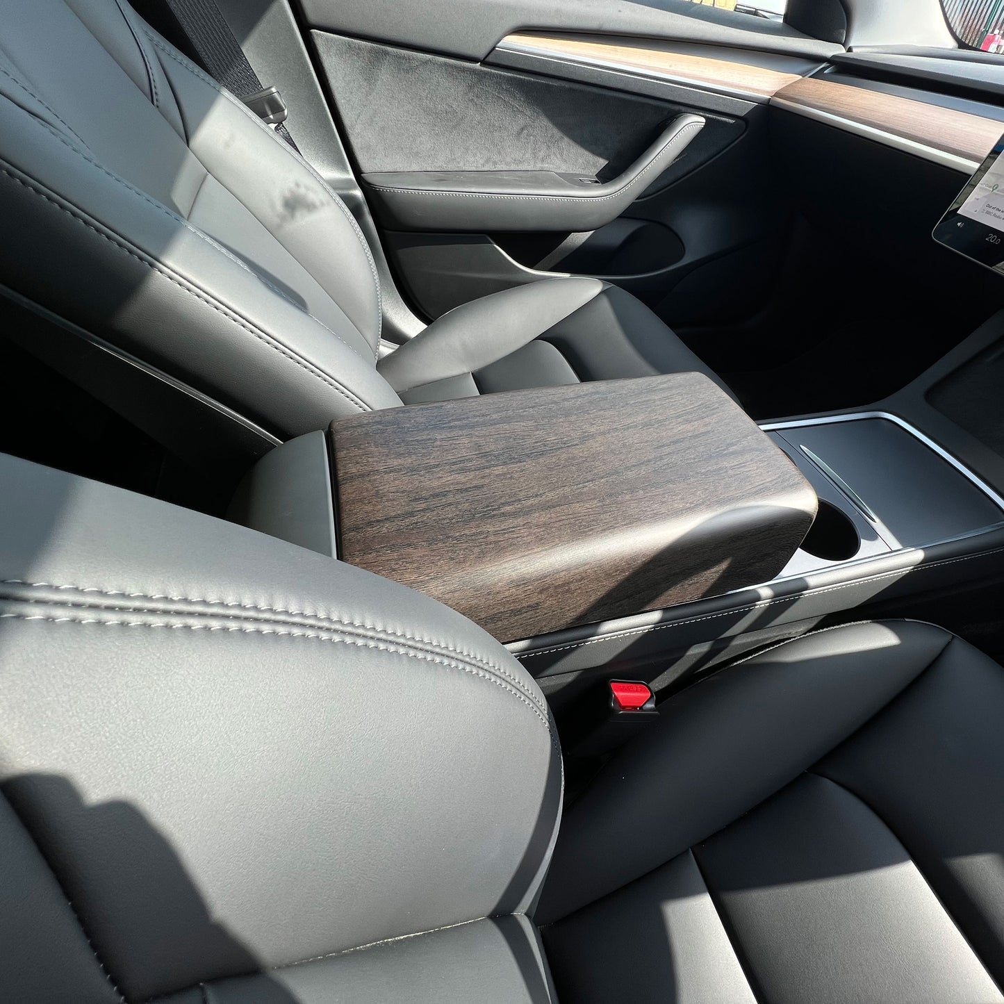 Centre Armrest Cover in Dark Oak Wood for Tesla Model 3 & Y