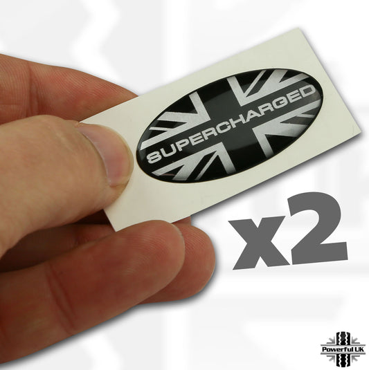 Supercharged Union Jack Oval Badge Sticker - Small (pair)