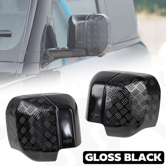 Extended Mirror Covers Chequer Plate for Land Rover Defender L663 - Gloss Black