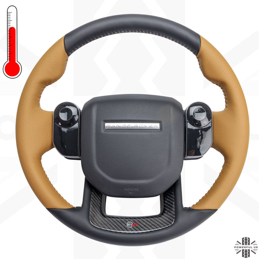 Range Rover Sport L494 SVR Steering Wheel - Heated - Carbon Insert - Sport Grip - Vintage Tan Perf Leather