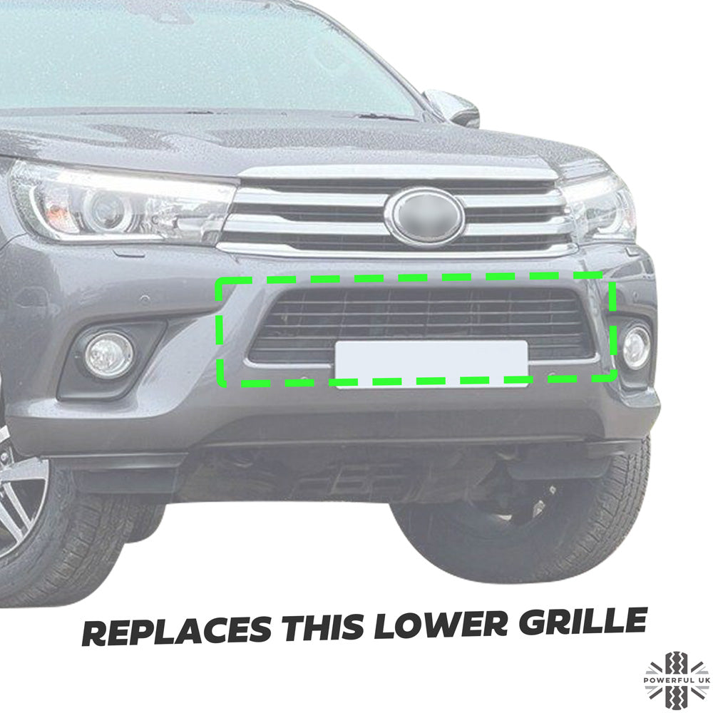 Lower Front Grille - Gloss Black Mesh - for Toyota Hilux Mk8 Revo (2016-20)
