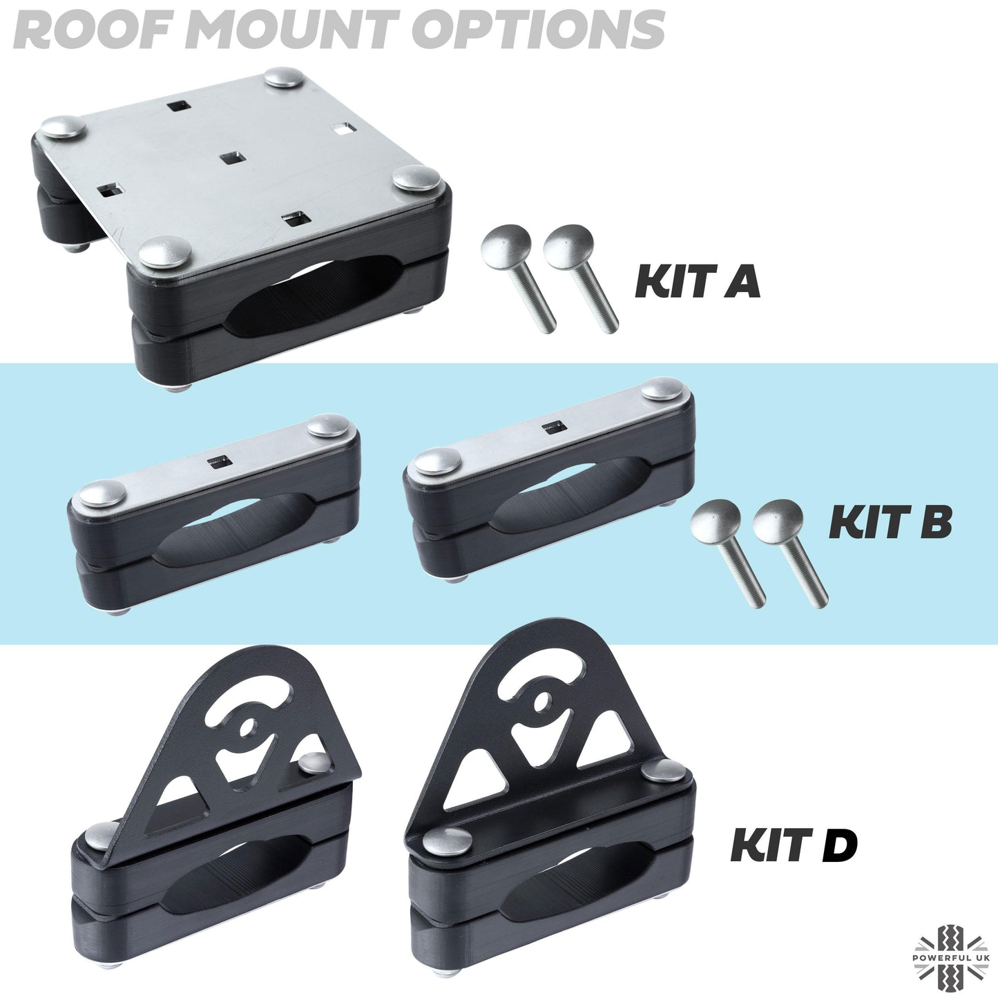 Roof Cross Bar Mount Clamp Kit for VW Transporter T5 & T6 Van - Kit A - Stainless Steel Top