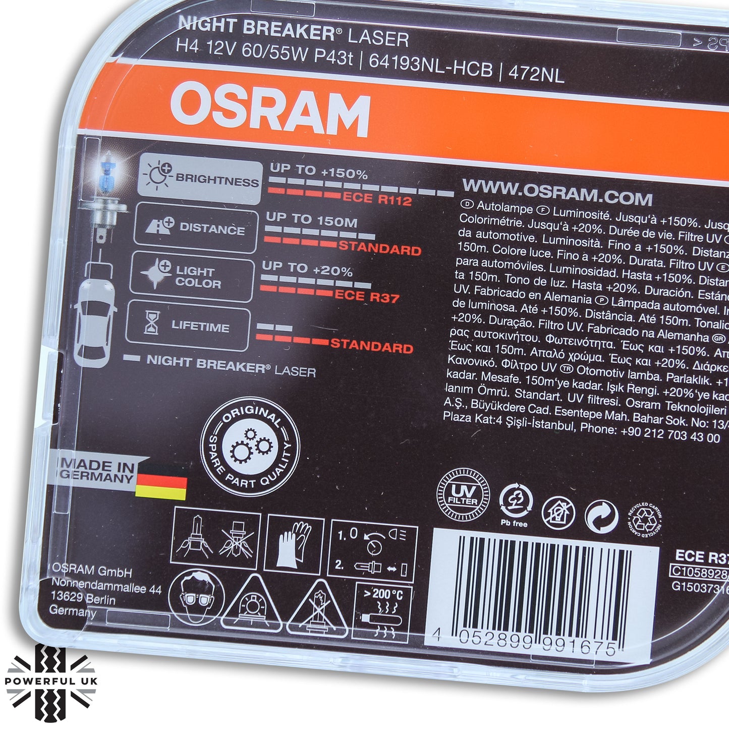 OSRAM H4 high Power " Night Breaker LASER" Bulbs (Pair) for Land Rover Defender