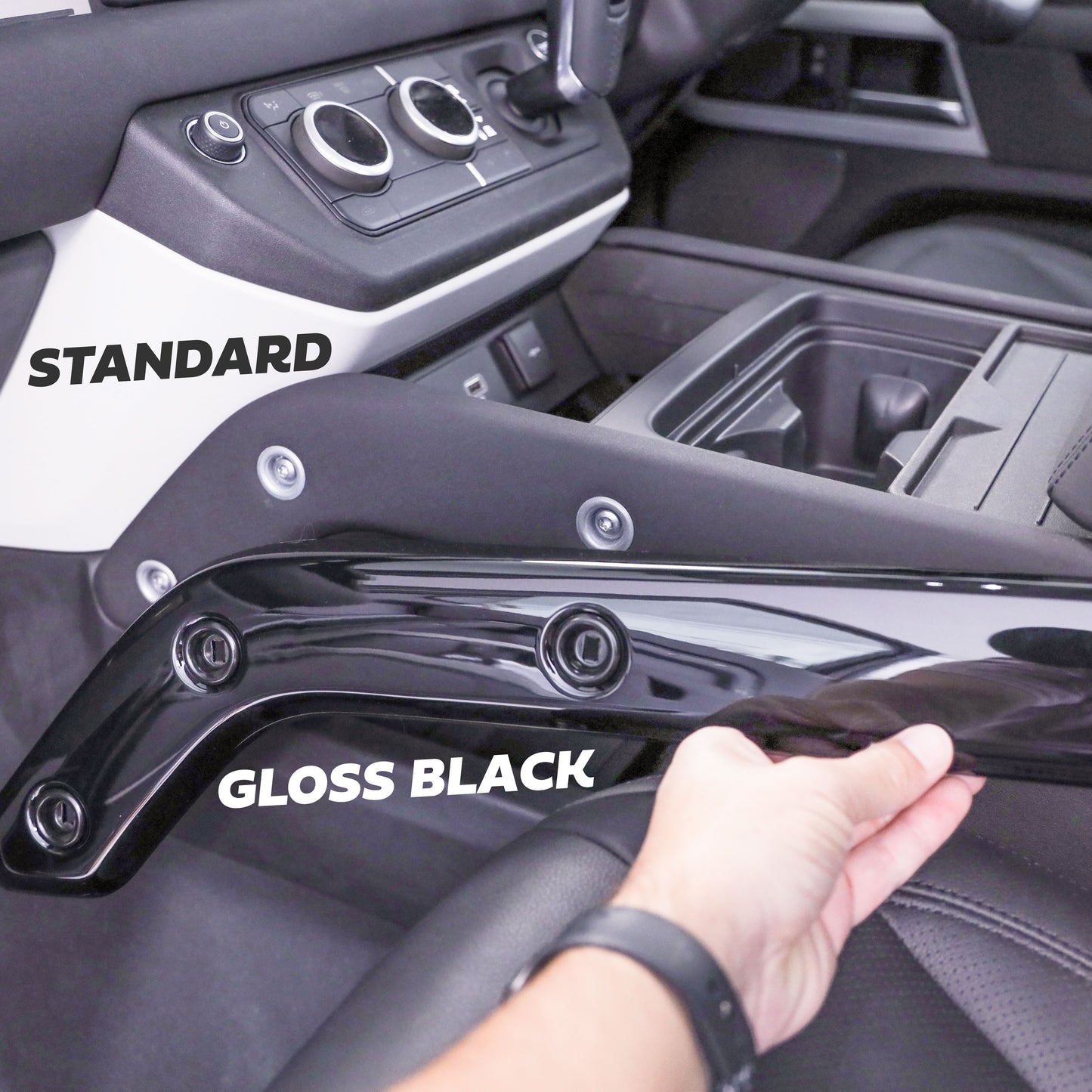 3pc Gloss Black Interior Trim Kit (Centre console & door pull) for Land Rover Defender 90 - LHD