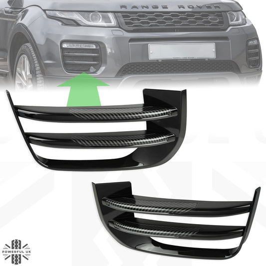 Black Front fog Surrounds wih Carbon Fibre Effect Inserts for Range Rover Evoque SE & HSE (2016-19)