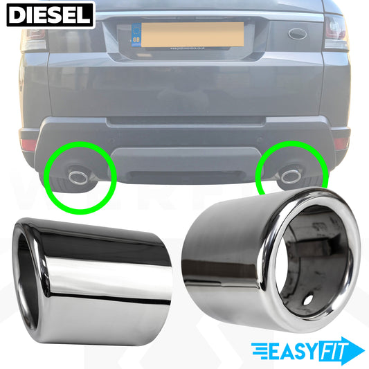Round Exhaust Tips for Range Rover Sport L494 (2014-17) - Pair - DIESEL - Stanless