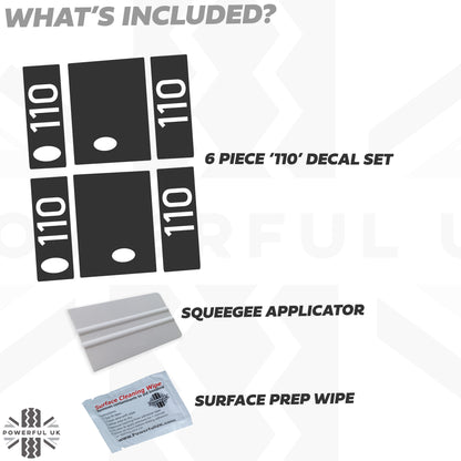 Side Panel Decal Kit - 'Vertical 110 & Badge Relocate' - Matte Black for Land Rover Defender L663