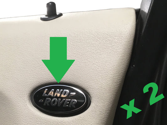 Interior Black & Silver Door Card Badges (pair) for Land Rover Discovery 3