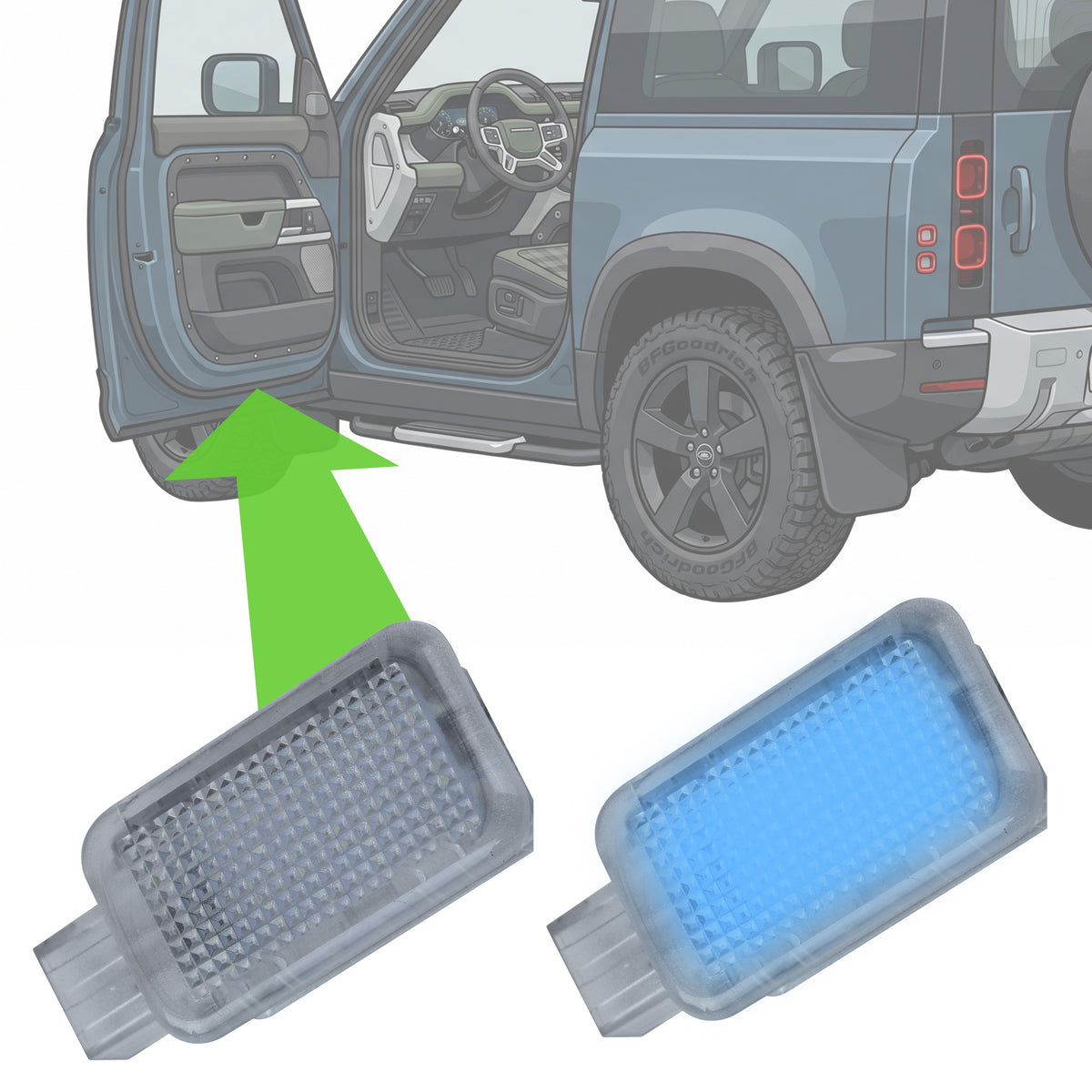 LED Door Welcome Lights - 2pc - Blue - for Land Rover Defender L663 (90)