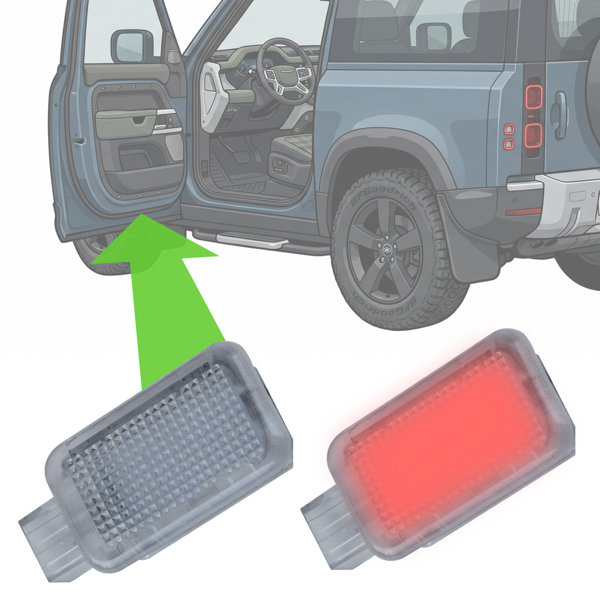 LED Door Welcome Lights - 2pc - Red - for Land Rover Defender L663 (90)