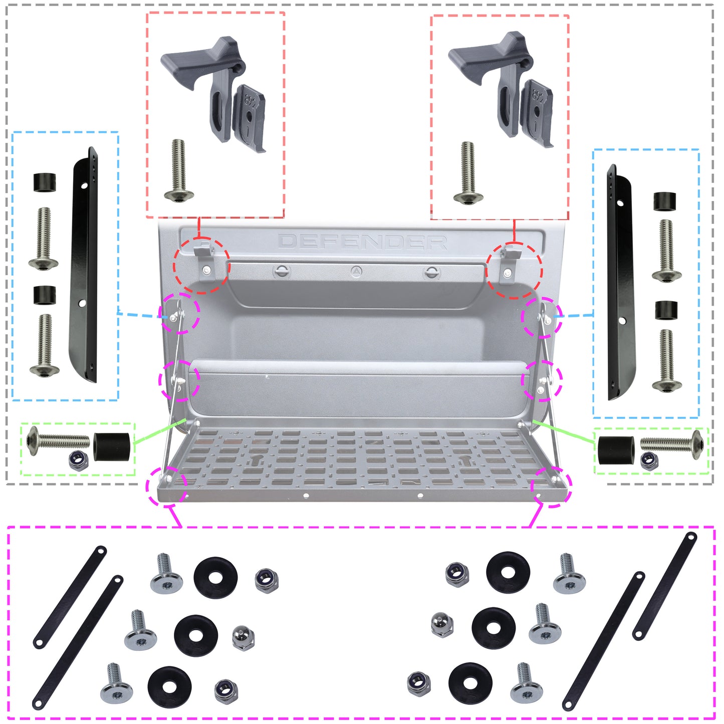Tailgate Folding Picnic TABLE KIT for Land Rover Defender L663 - Grid Design