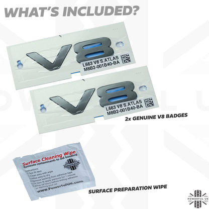 2x Genuine 'V8' Badge for Land Rover Defender L663 - Shadow Atlas