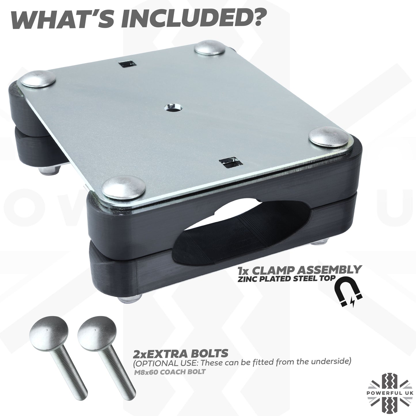 Roof Cross Bar Antenna Mount Kit for the Land Rover Discovery 5 - Kit A - Zinc Plated Top