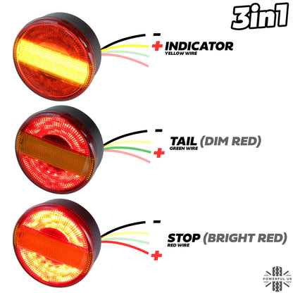 LED Round 3in1 Indicator/Stop/Tail Lights 90/95mm for Land Rover Defender - PAIR