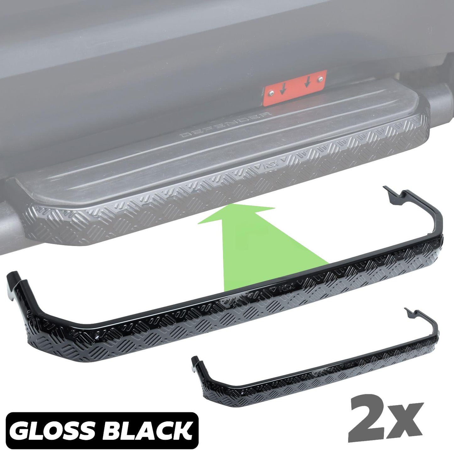 2x Chequer Plate Side Step Covers for Land Rover Defender L663 (90) - Gloss Black